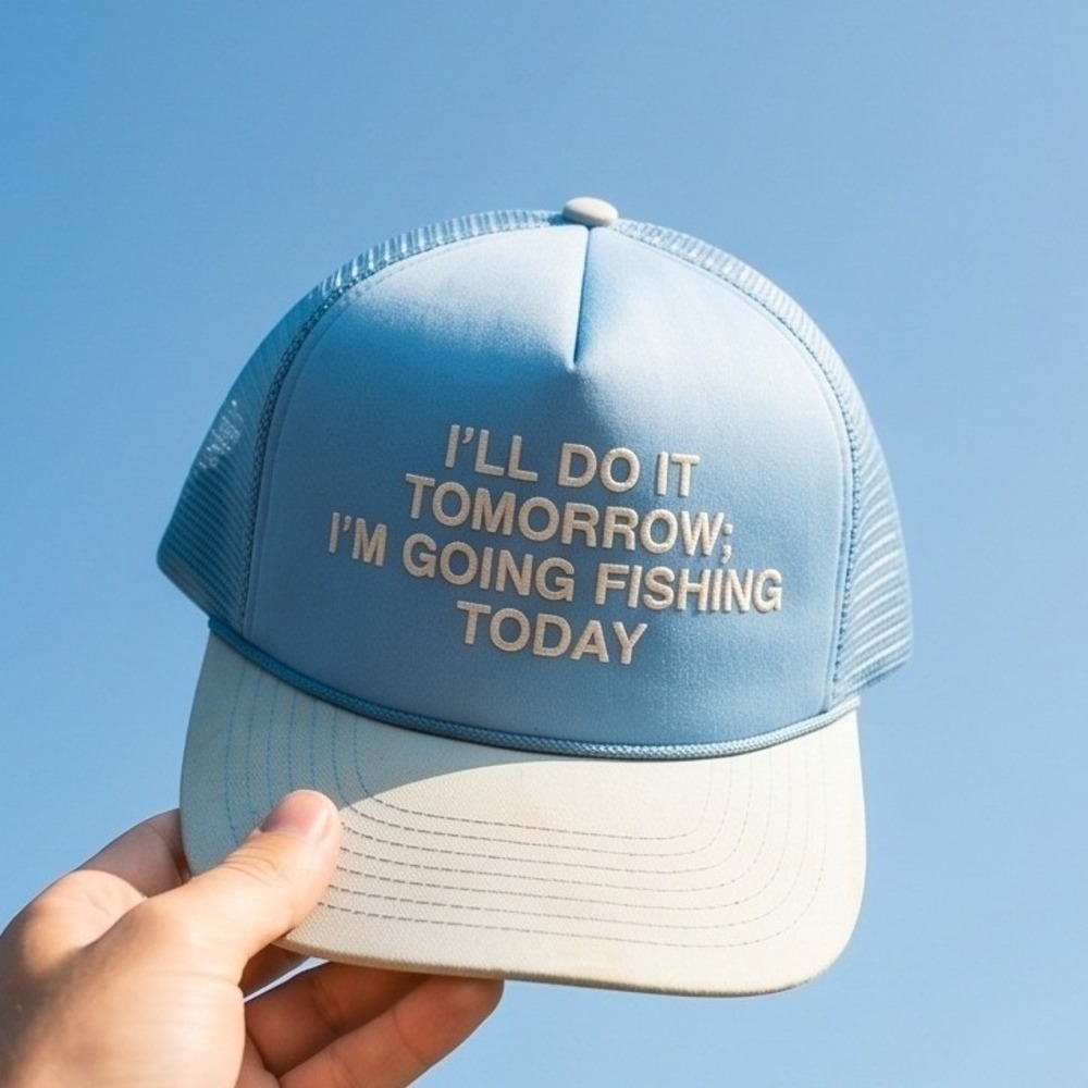 I'll Do It Tomorrow I'm Going Fishing Today Blue Mesh Snapback Trucker Hat